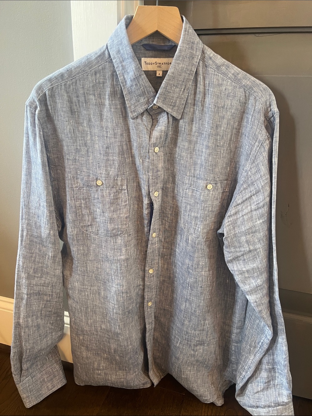 Teddy Stratton Light Blue Linen Button-Down Shirt for Men